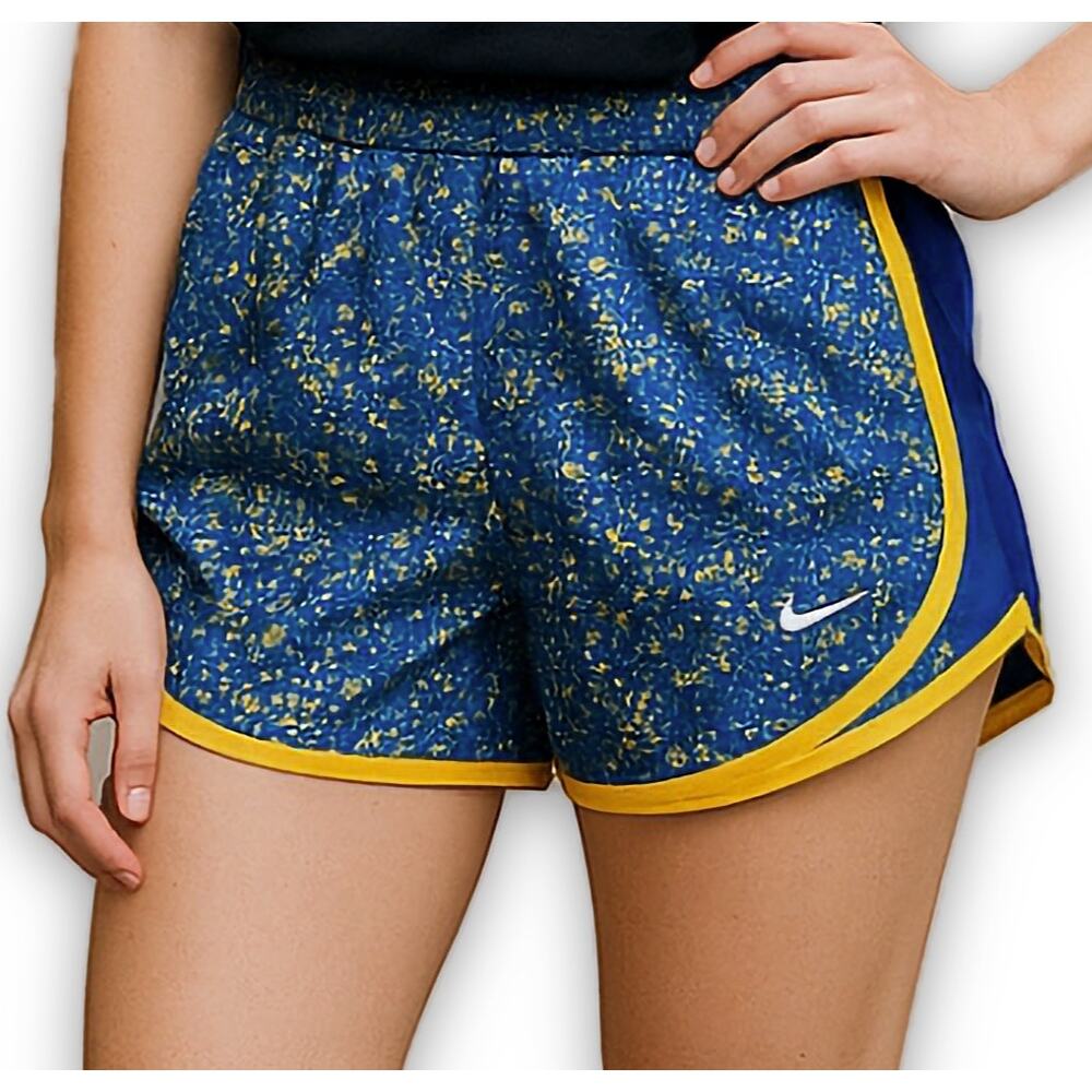 Nike Dri Fit Tempo Running Shorts Blue Yellow Print Athletic Workout XS